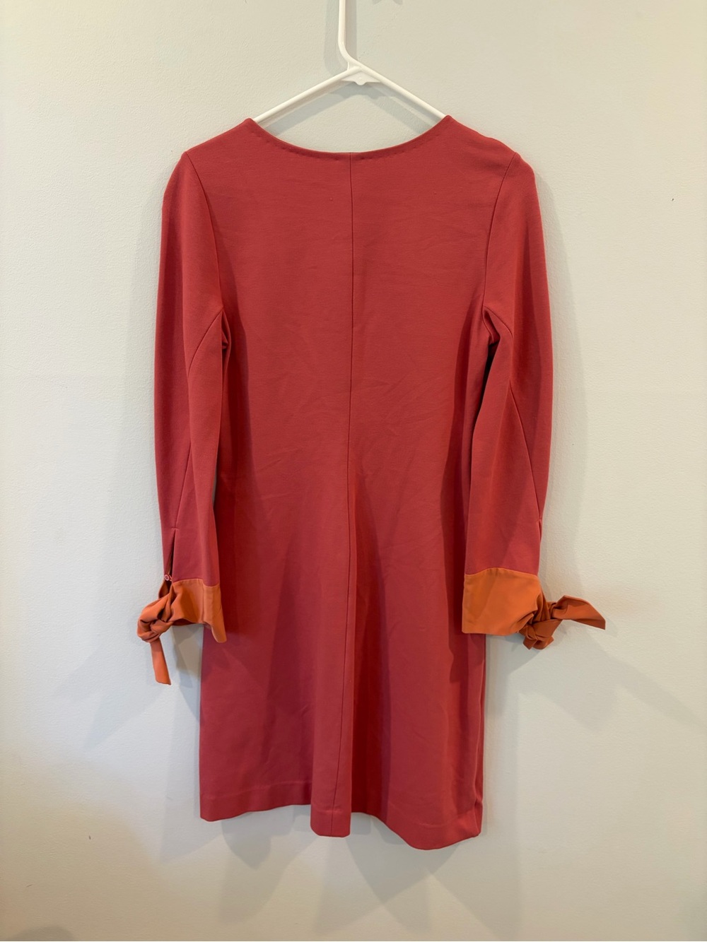 DOROTHEE SCHUMACHER Long-Sleeve Terracotta Pink Dress with Orange Tie Cuffs